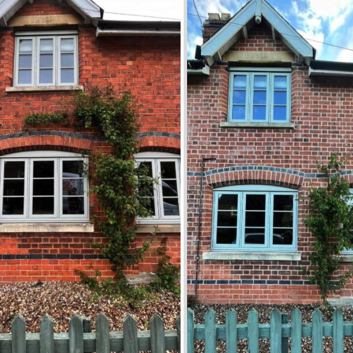 Before and after of house that has been repointed